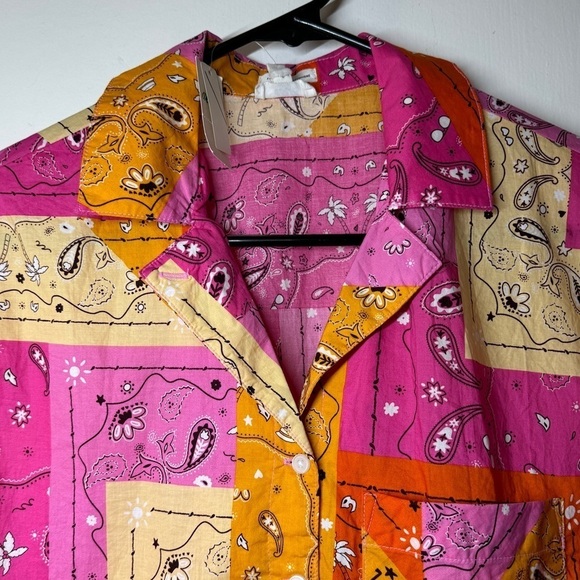 NWT Aerie Poplin Cotton Novelty Paisley Patchwork Button Front Pajama PJ Top XS - Picture 4 of 16